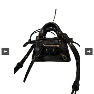 Balenciaga Black Croc-Embossed Mini Bag with Gold Hardware